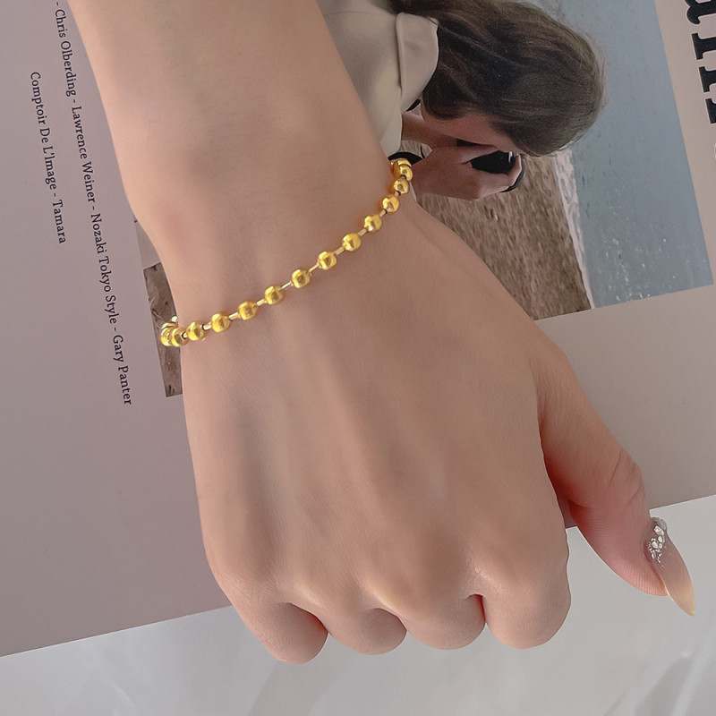 European and American Cross-Border Wholesale Titanium Steel Non-Fading Circle 18K Round Beads High-End Fashion Versatile Gold Bracelet for Women