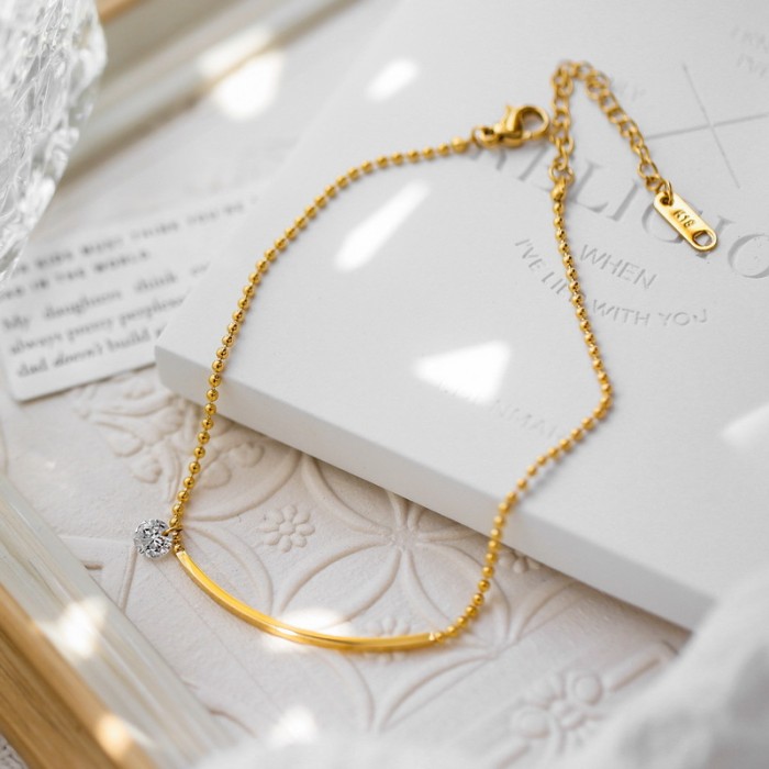 New Trendy Summer Women's 18K Gold Anklet Internet Celebrity Smile Zircon Ins Anklet Simple Non-Fading Wholesale