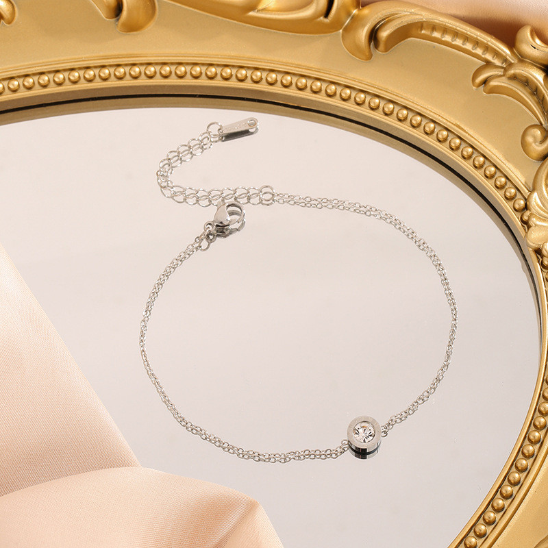 Simple Round Inlaid Diamond Titanium Steel Chain Bracelet 18K Gold Women's Bracelet Fresh Student Jewelry Stainless Steel Accessories
