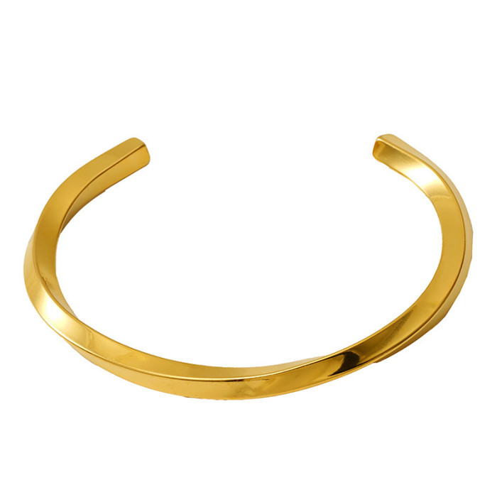 Titanium Steel Gold Plated Twisted Open-Ended Bracelet Female Special-Interest Design Simple Personality Couple Brace...