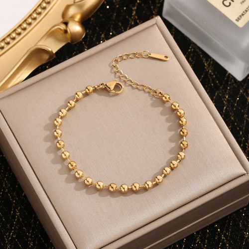 European and American Cross-Border Wholesale Titanium Steel Non-Fading Circle 18K Round Beads High-End Fashion Versatile Gold Bracelet for Women