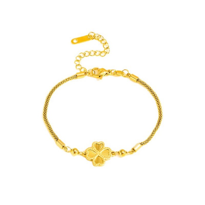 Laser Clover Romantic Flower Bracelet Female Titanium Steel No Fading Flower Bracelet Fresh Sweet Bracelet Female Ins