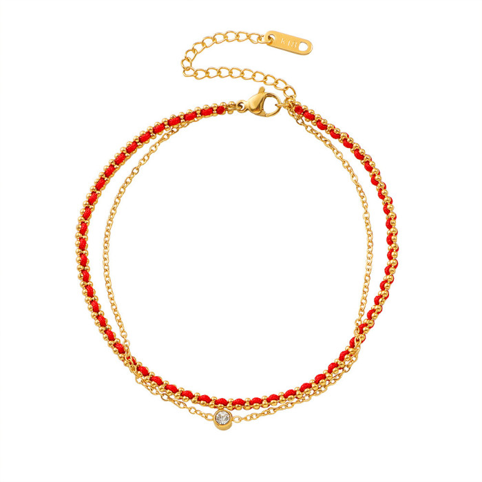 Light Luxury New Chinese Style Double Layer Single Diamond Red Rope Bracelet for Women Exquisite High-end Niche Personality Design Sense Hand Jewelry Accessories