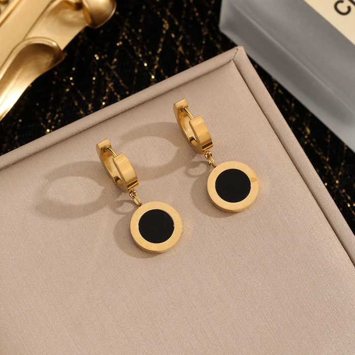 Hot Selling Titanium Steel Earrings Roman Numeral Symbol Ear Clips Simple Fashion Commuting Round Pendant Earrings
