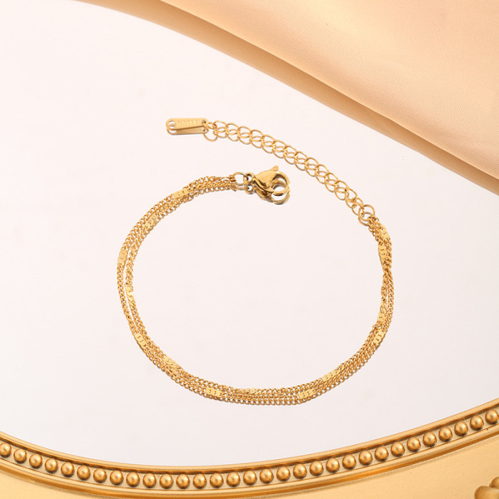 Japanese Style Simple Fresh Double Layer Pressed Titanium Steel Bracelet Ladylike Temperament Niche Sweet Design Sense Hand Jewelry