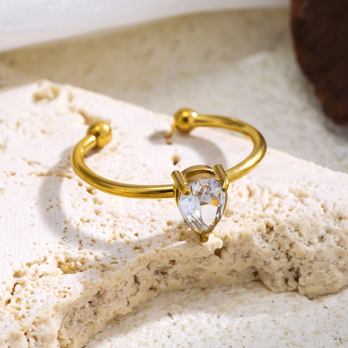 Stainless Steel Open Ring 18K Gold Plated Light Luxury High-End Imitation Pearl Geometric Heart Ring