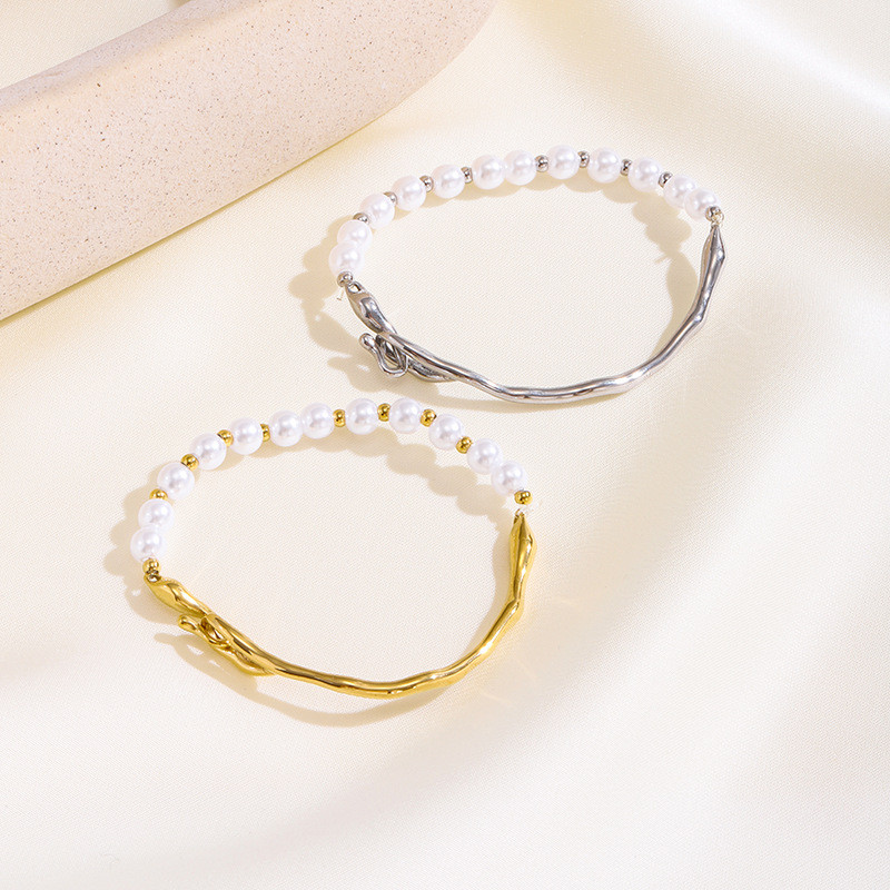 Freshwater Pearl Personality Geometric Titanium Steel Bracelet Fashionable Temperament Best Friend Chain Stylish Retro Style Non-Fading Jewelry
