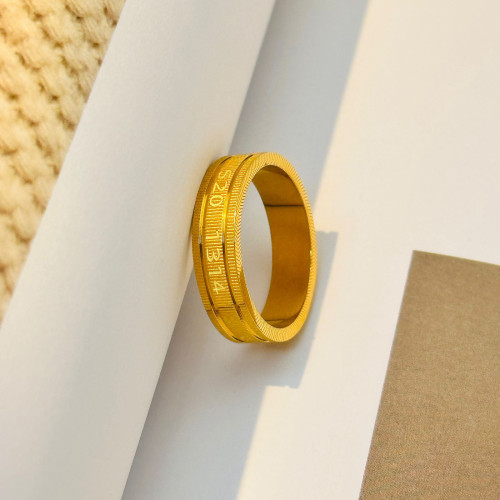 520 1314 Simple Circle Imitation Heritage Gold Ancient Method Titanium Steel Ring for Women, Niche Non-Fading National Style Couple Rings