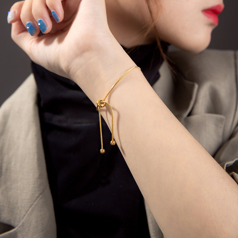 Korean Style 18K Gold Simple Snake Bone Bracelet Internet Celebrity Best Friend Student Simple Ins Style Adjustable Length Non-Fading