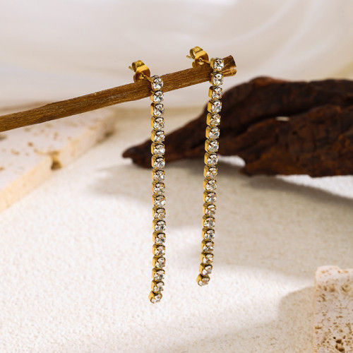 European and American INS Style Earrings White Zircon Tassel Pendant Earrings Cross-Border Versatile Titanium Steel Non-Fading Earrings