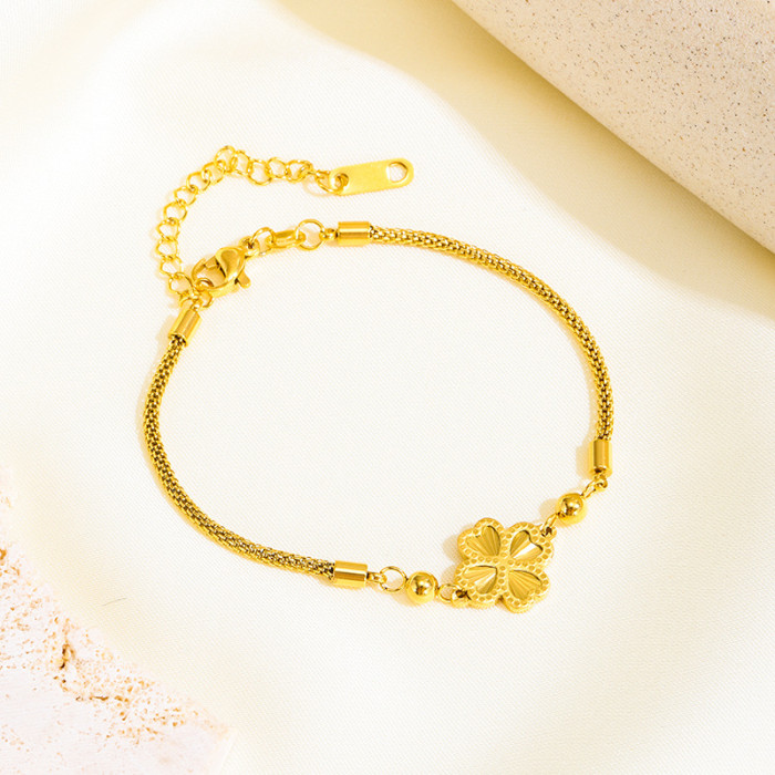Laser Clover Romantic Flower Bracelet Female Titanium Steel No Fading Flower Bracelet Fresh Sweet Bracelet Female Ins