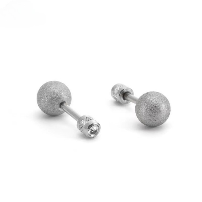 Cross-Border Hot Sale Stainless Steel Matte Bead High-End Fashion Earrings Zircon Cylinder Threaded Earrings Factory Direct Supply