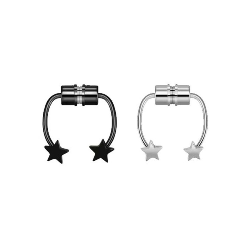 Cross-Border New Product Stainless Steel Magnetic Nose Clip No Piercing Pentagram Strong Magnetic Nose Ring Earrings Factory Wholesale