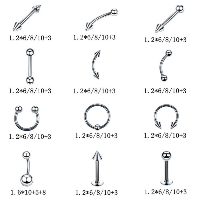 Cross-Border Hot-Selling Piercing Jewelry Gloves Tool Set Stainless Steel Nose Ring Lip Stud Eyebrow Stud Belly Button Stud In Stock Wholesale