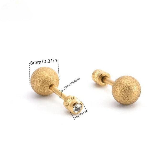 Cross-Border Hot Sale Stainless Steel Matte Bead High-End Fashion Earrings Zircon Cylinder Threaded Earrings Factory Direct Supply