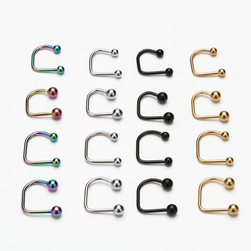 In Stock Titanium Steel D-Shaped Lip Ring Lip Stud Large and Small Balls Stainless Steel Four Colors Piercing Jewelry Amazon Hot Sale U-Shaped Unisex