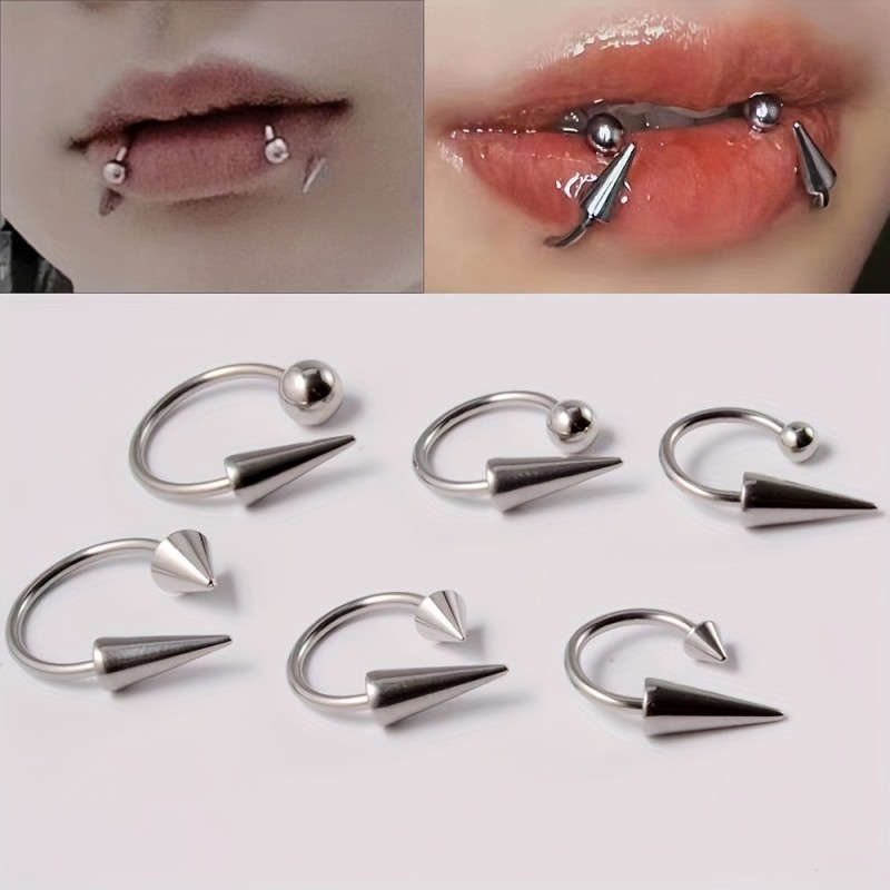 Cross-Border Pointed Cone Head Horseshoe Ring Titanium Steel Stainless Steel Lip Ring Lip Stud Personality Punk Piercing Jewelry Factory In Stock
