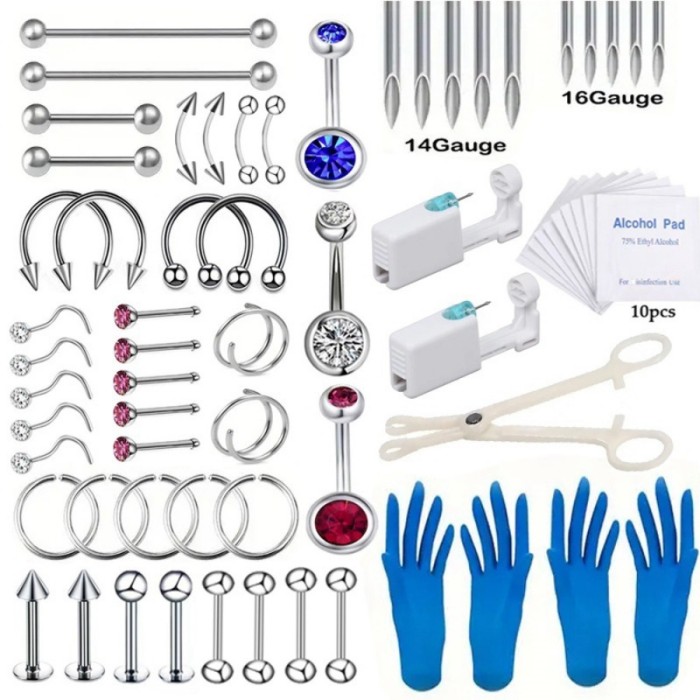 Cross-Border E-commerce Hot Selling European and American Piercing Tool Set Titanium Steel Lip Stud Horseshoe Nose Ring Nose Stud Factory Wholesale