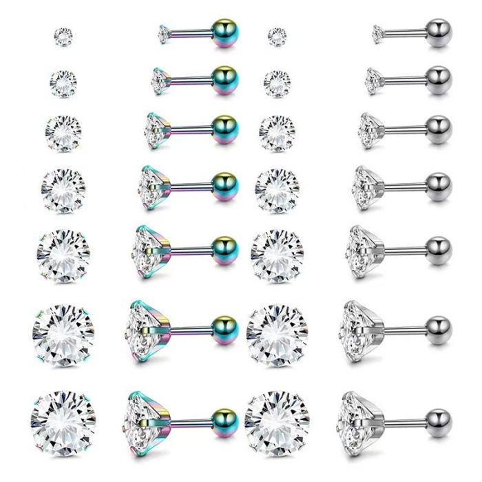 Hot-Selling Stainless Steel Zircon Earrings Four-Claw Integrated Earrings with Stone-Inlaid Twist Round Ball Earri...
