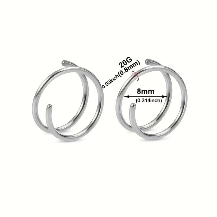 Cross-Border European and American Style Punk Stainless Steel Spiral Double Hoop Nose Ring Spring Earrings Piercing Jewelry Factory In Stock