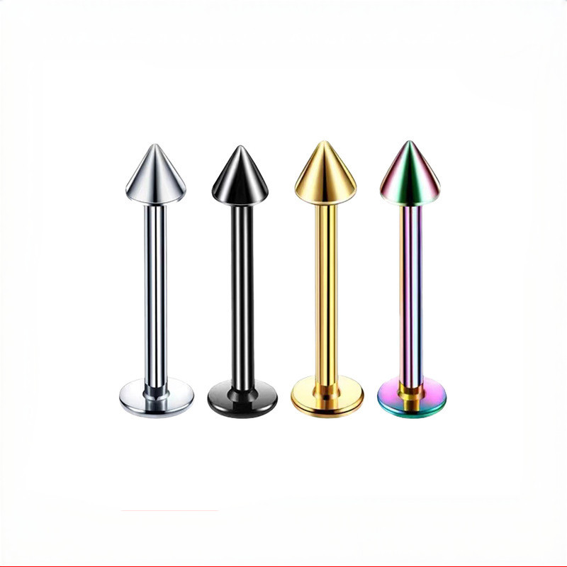 Cross-Border E-commerce Stainless Steel Lip Studs Pointed Cone Shape Multi-Color Multi-Size European and American Personality Fashion Hip-Hop Piercing Jewelry