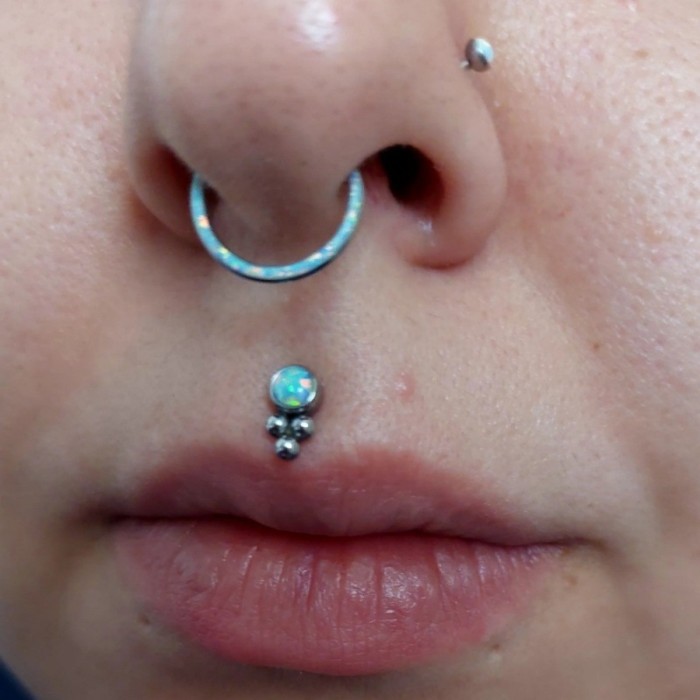 Cross-Border European and American Stainless Steel Opal Nose Ring Wholesale Earrings Lip Rings Nose Rings Multifunctional Ear Cartilage Rings Piercing Jewelry