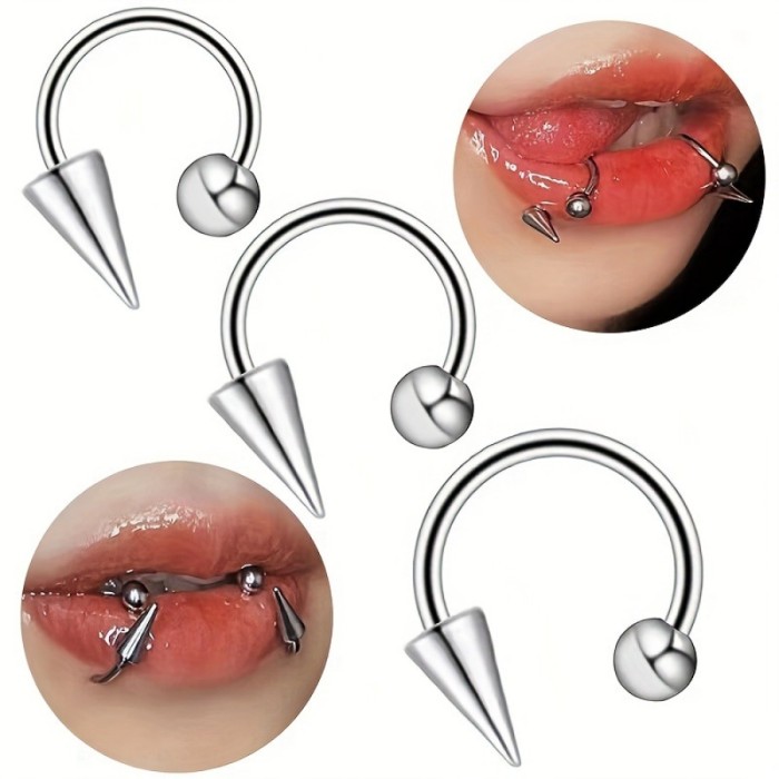 Pointed Cone Head Horseshoe Ring Titanium Steel Stainless Steel Lip Ring Lip Stud Personality Punk Piercing Jewelry F...