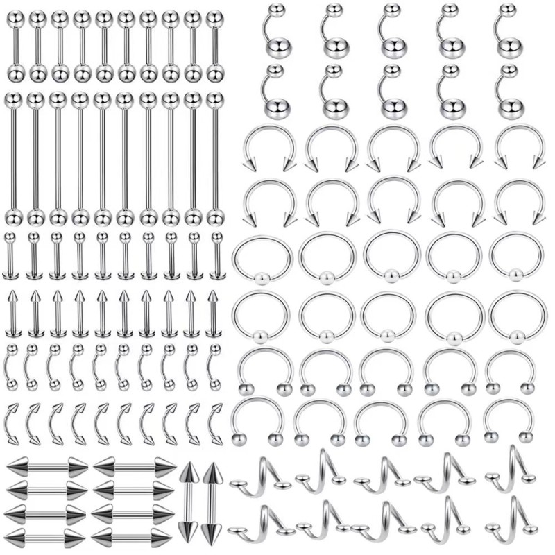 120 Mixed Set Amazon Cross-Border Hot Item Titanium Steel Nose Studs Nose Rings Lip Studs Tongue Studs Factory Direct Sale