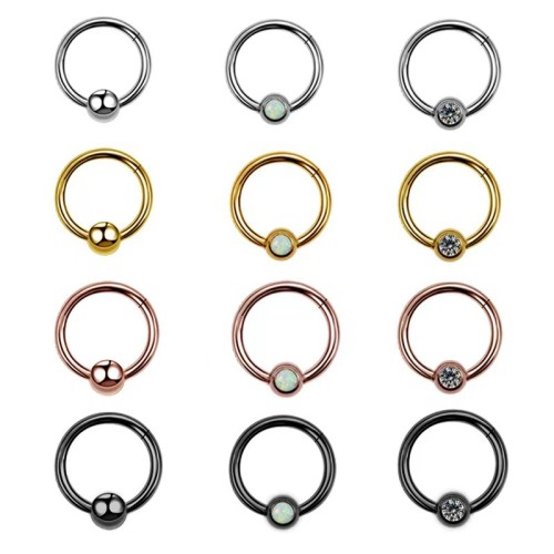 Cross-Border Hot Selling 316 Stainless Steel Multi-Purpose Clip Ball Inlaid Diamond Open Ring Seamless Ring Nose Ring Nose Ring Factory Direct Sales