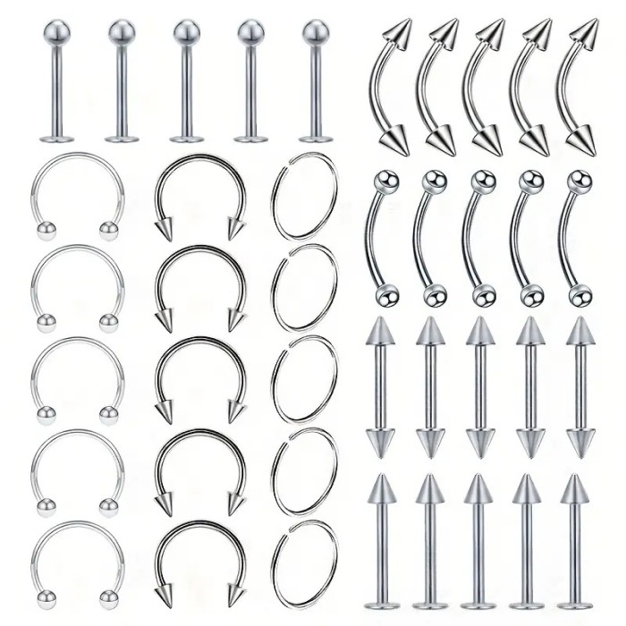 Xiyin TEMU Piercing Hot Item 40 Mixed Set Titanium Steel Nose Ring Stainless Steel Lip Stud Lip Ring Tongue Stud, Jew...