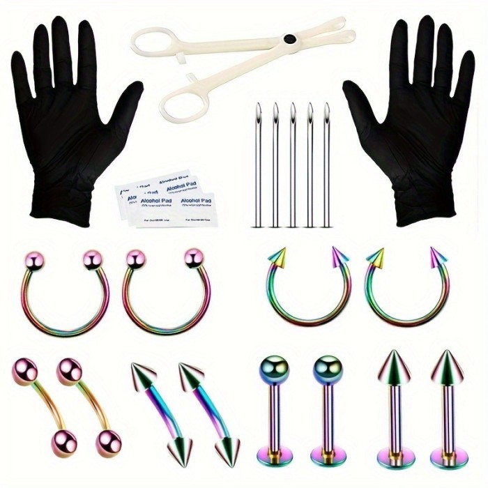 Factory Piercing Jewelry 84PCS Mixed Set Nose Ring Nose Stud Stainless Steel Eyebrow Stud Ear Cartilage Stud Lip Stud Belly Button Ring