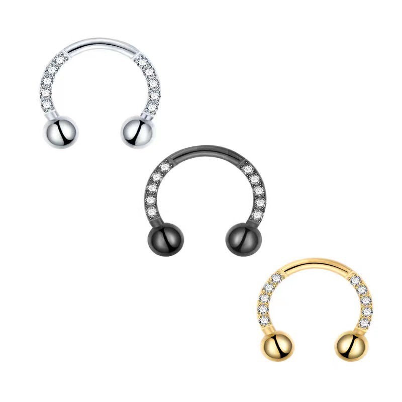 Cross-Border Supply Factory In-Stock Horseshoe Ring Titanium Steel Zircon Earrings Nose Ring Nose Septum Nose Stud Lip Stud Ear Cartilage Stud