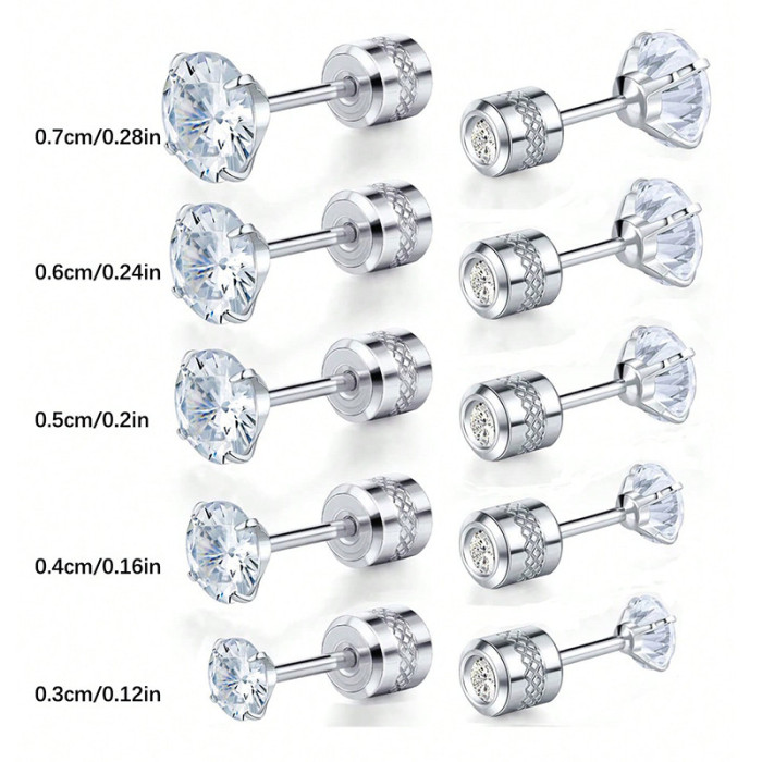 European and American Cross-Border Hot Sale Four-Claw Zircon Earrings Round Column Embossed Non-Slip Double Diamond Niche Ear Bone Studs Factory Direct Supply