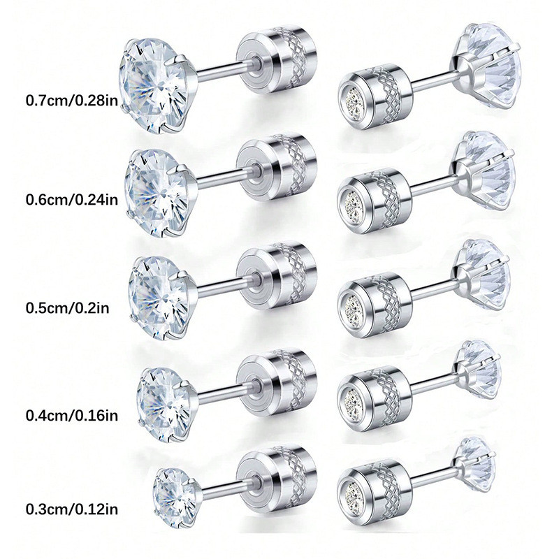 European and American Cross-Border Hot Sale Four-Claw Zircon Earrings Round Column Embossed Non-Slip Double Diamond Niche Ear Bone Studs Factory Direct Supply