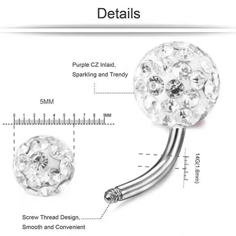 Factory Direct Sale Multi-Color High-Quality Rhinestone Starry Sky Shambhala Ball 316 Stainless Steel Rod Piercing Jewelry Belly Button Ring