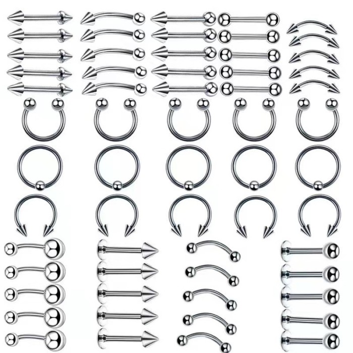 Amazon Hot-Selling Accessories 60-Piece Set Titanium Steel Lip Studs Nose Rings Eyebrow Studs Lip Studs Nose Studs Piercing Jewelry Wholesale