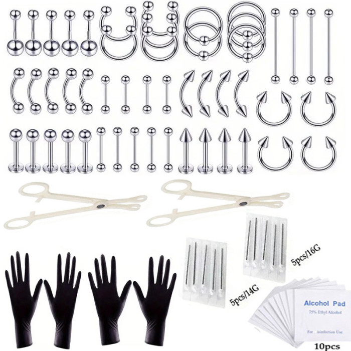Factory Piercing Jewelry 84PCS Mixed Set Nose Ring Nose Stud Stainless Steel Eyebrow Stud Ear Cartilage Stud Lip Stud Belly Button Ring