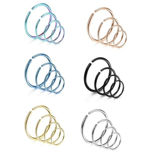 Cross-Border E-commerce Hot-Selling Simple Nose Ring Ear Hoop Welded Burnt Round Head Lip Ring Earrings Factory Bulk In-Stock Wholesale