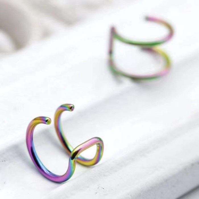 Hot Sale Stainless Steel Simple No-Punch Ear Clip Cross Trendy Cool Unisex Personality Titanium Steel Fake Lip Ring