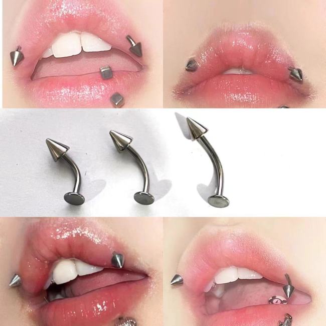 Cross-Border New Product Titanium Steel Stainless Steel Flat Bottom Bent Rod Lip Studs Pointed Cone Eyebrow Studs Body Piercing Jewelry Factory Wholesale