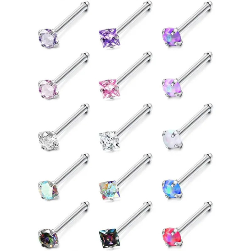 European and American Trend Hot Selling Stainless Steel Zircon Nose Stud L-Shaped 5-Shaped 1-Shaped Bent Rod Nose Ring Piercing Jewelry