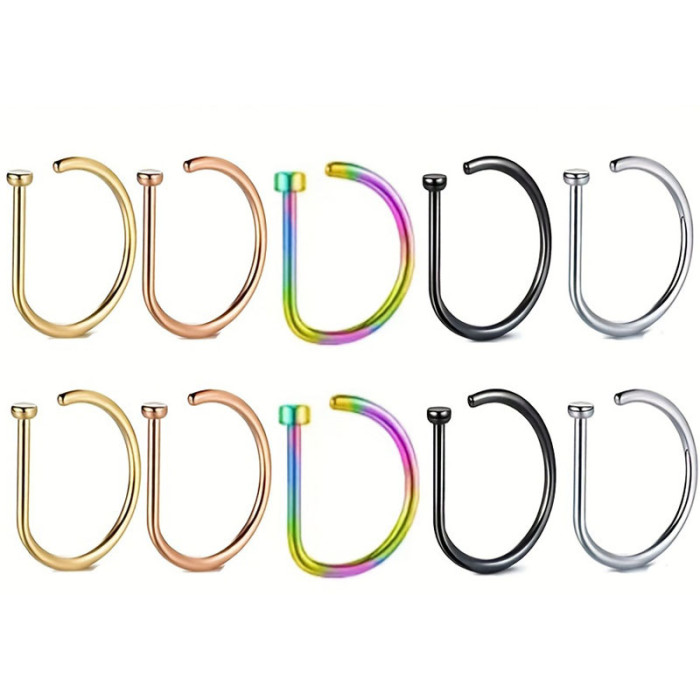 Cross-Border Hot-Selling New D-Shaped Nose Ring Nose Stud 0.8/1.0mm Non-Piercing Lip Stud Lip Ring Factory Wholesale Direct Sales