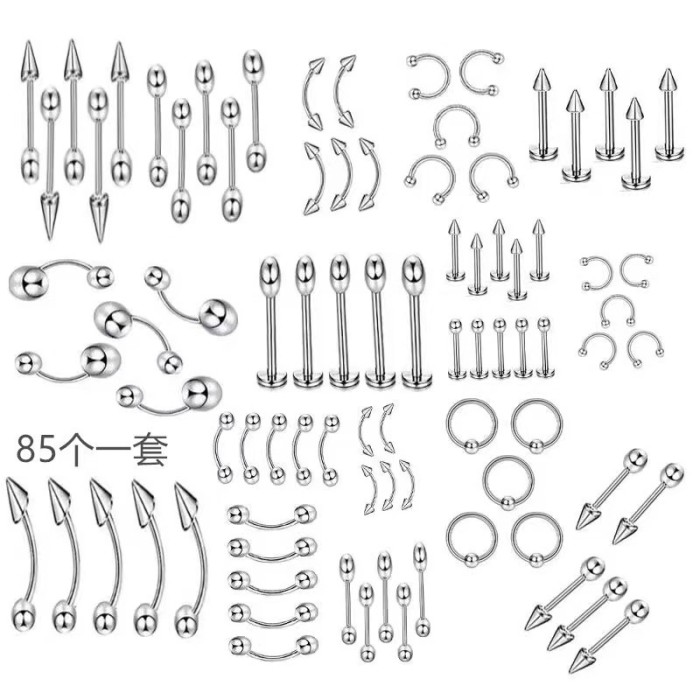 Amazon Hot-Selling Accessories 60-Piece Set Titanium Steel Lip Studs Nose Rings Eyebrow Studs Lip Studs Nose Studs Piercing Jewelry Wholesale