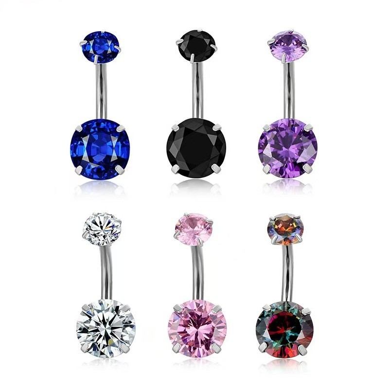 Amazon Temu AliExpress Cross-Border Hot Sale Stainless Steel Belly Button Ring 4-Prong Zircon Piercing Jewelry In Stock Wholesale