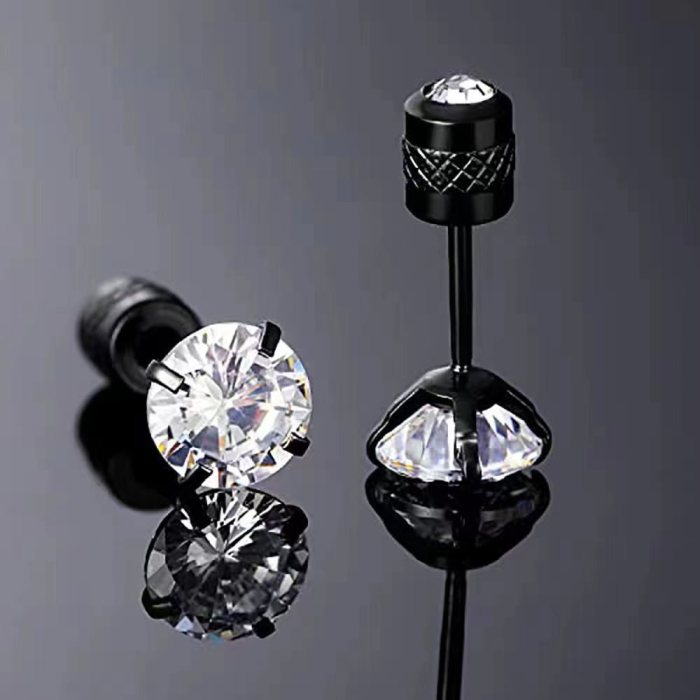 European and American Cross-Border Hot Sale Four-Claw Zircon Earrings Round Column Embossed Non-Slip Double Diamond Niche Ear Bone Studs Factory Direct Supply