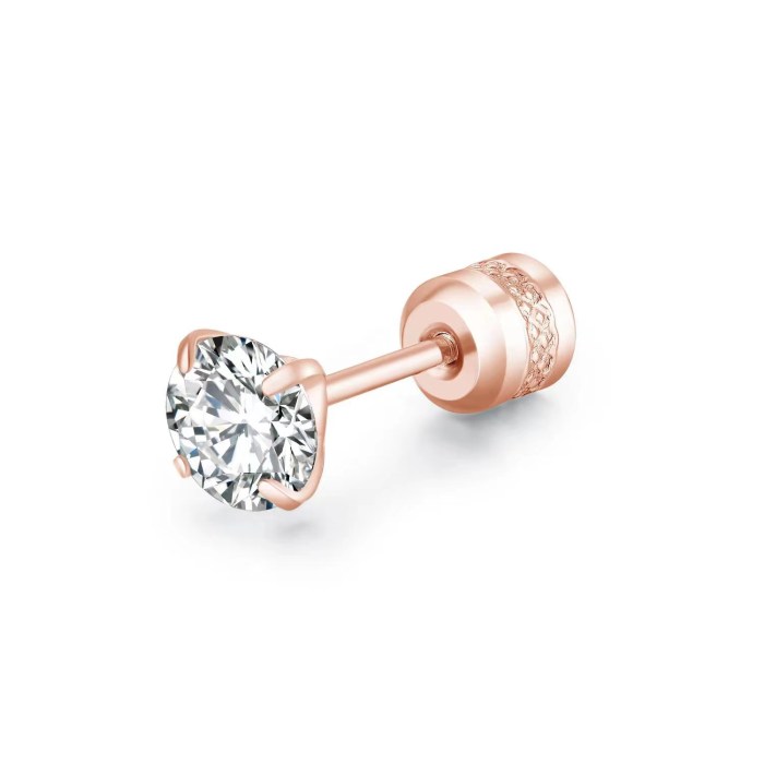 European and American Cross-Border Hot Sale Four-Claw Zircon Earrings Round Column Embossed Non-Slip Double Diamond Niche Ear Bone Studs Factory Direct Supply