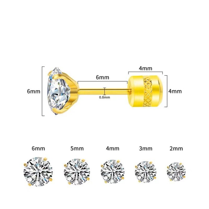 Hot Selling Simple Titanium Steel Double Stone Stud Earrings Ear Bone Stud Stainless Steel Four-Claw Zirconia Earri...