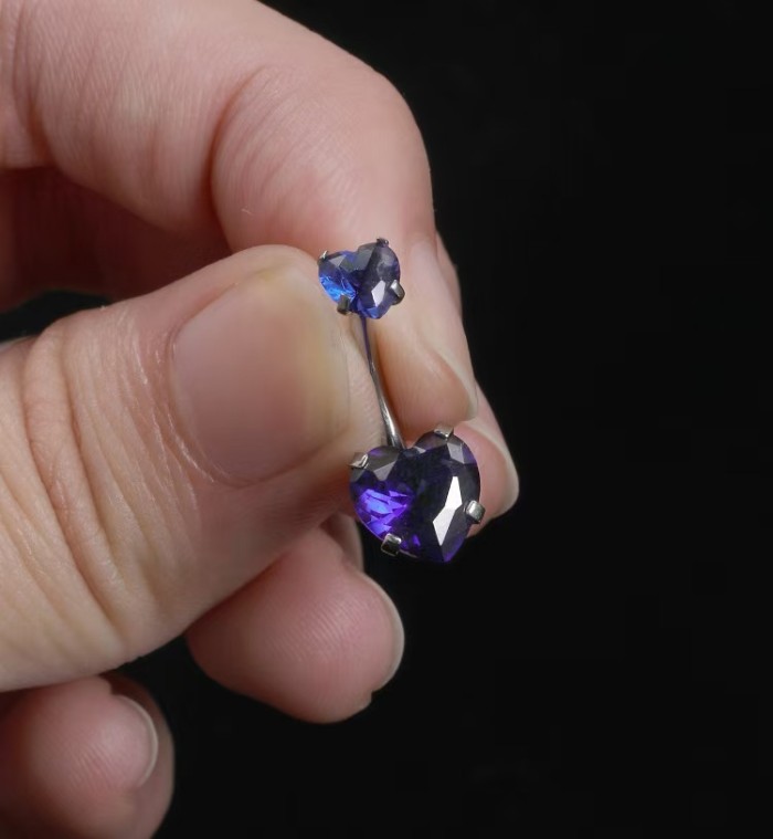Cross-Border Hot-Selling New Four-Claw Zircon Navel Ring Body Piercing Navel Stud Stainless Steel Double-Headed Heart-Shaped Diamond-Studded Navel Stud