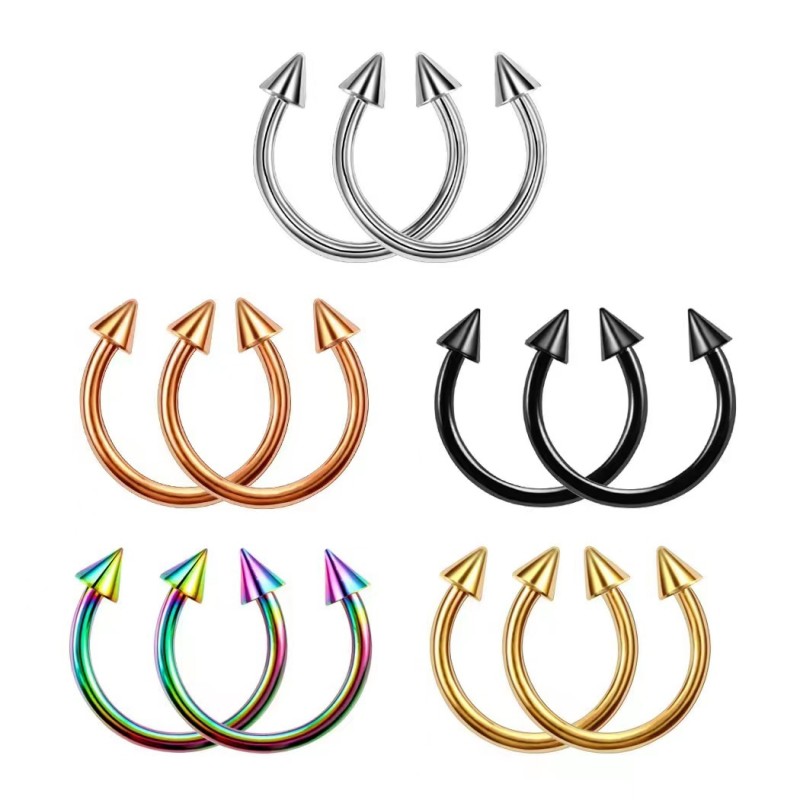 European and American Cross-Border E-commerce Hot Item C-Shaped Pointed Cone Nose Ring Lip Stud Earrings Vacuum Electroplated Horseshoe Ring Piercing Wholesale