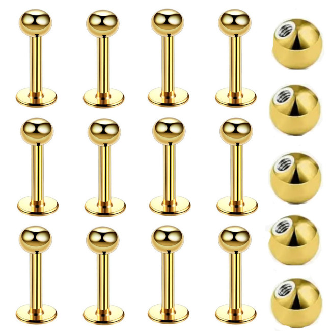 Cross-Border E-commerce Hot Selling Stainless Steel Lip Stud Flat Base Titanium Steel Ear Stud Ear Bone Stud 16G Threaded Replacement Ball